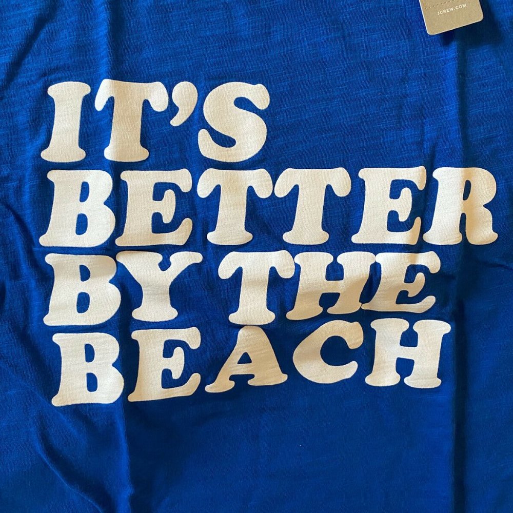 NEW J Crew It's Better By The Beach Ringer Cotton Tee L NWT - Picture 2 of 6